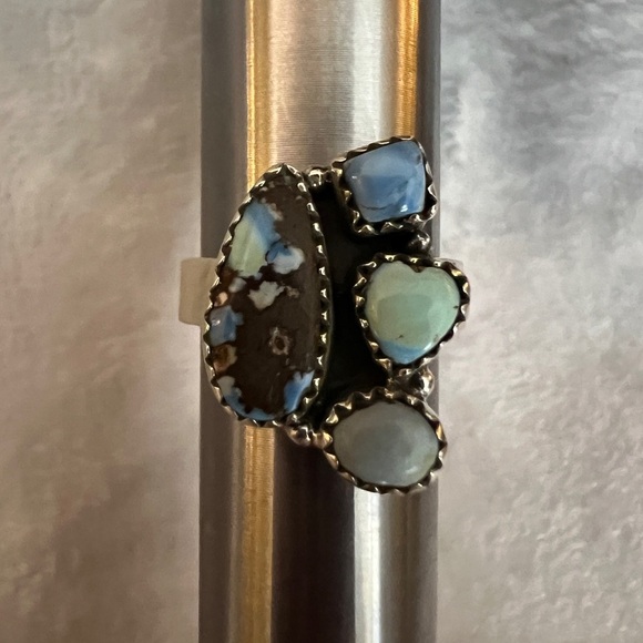 ❤️ Golden Hills Turquoise 925 Cluster Ring Sz 7.5 Adjustable Southwestern 7.6gm - Picture 9 of 10